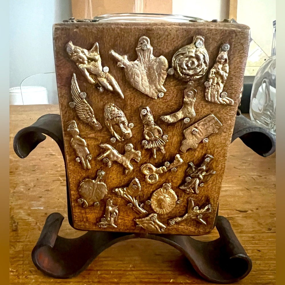 Rare Adorned Sugar Mold Wood Votive Holder